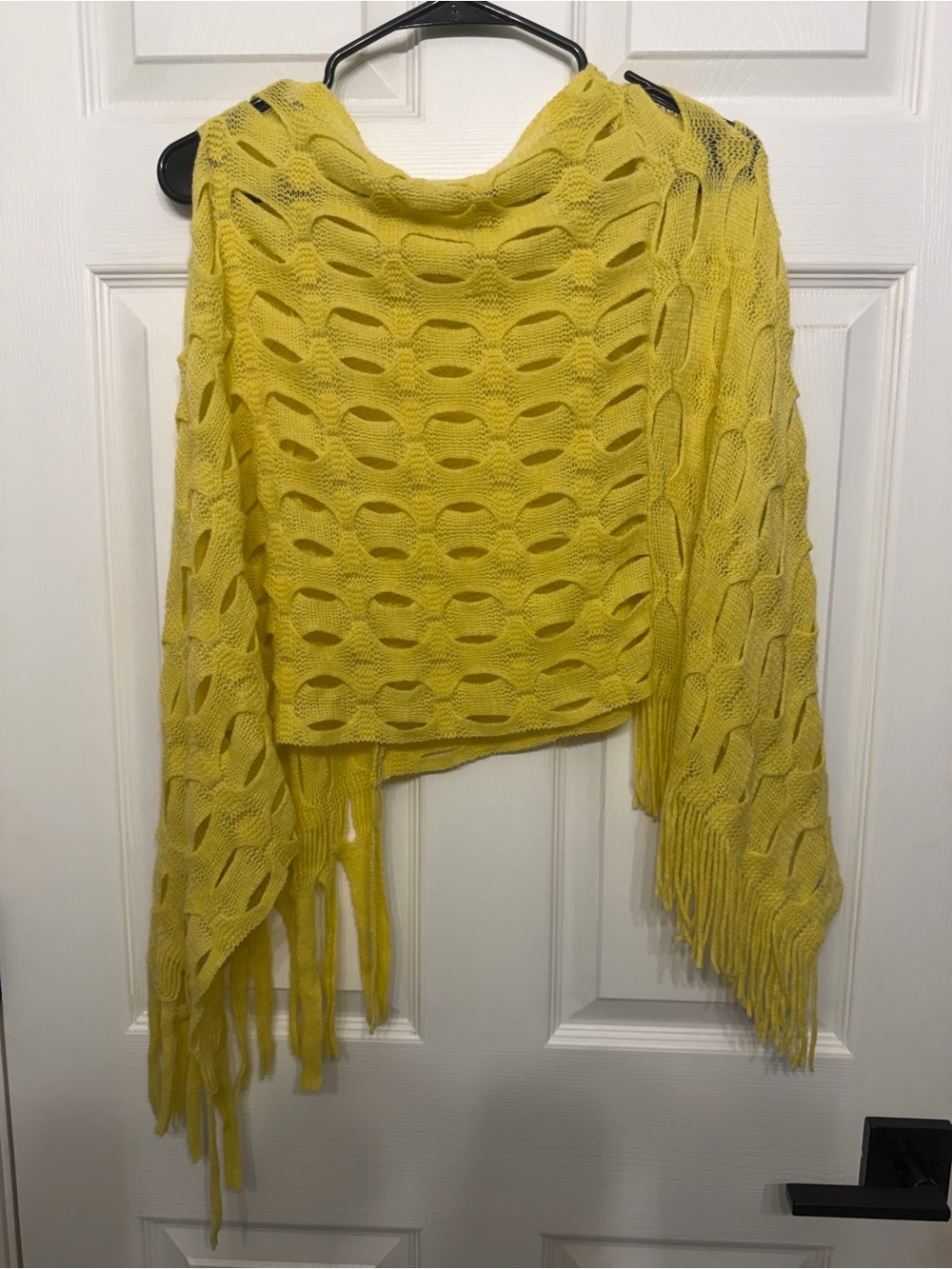 Yellow Open-Knit Fringe Women’s Poncho